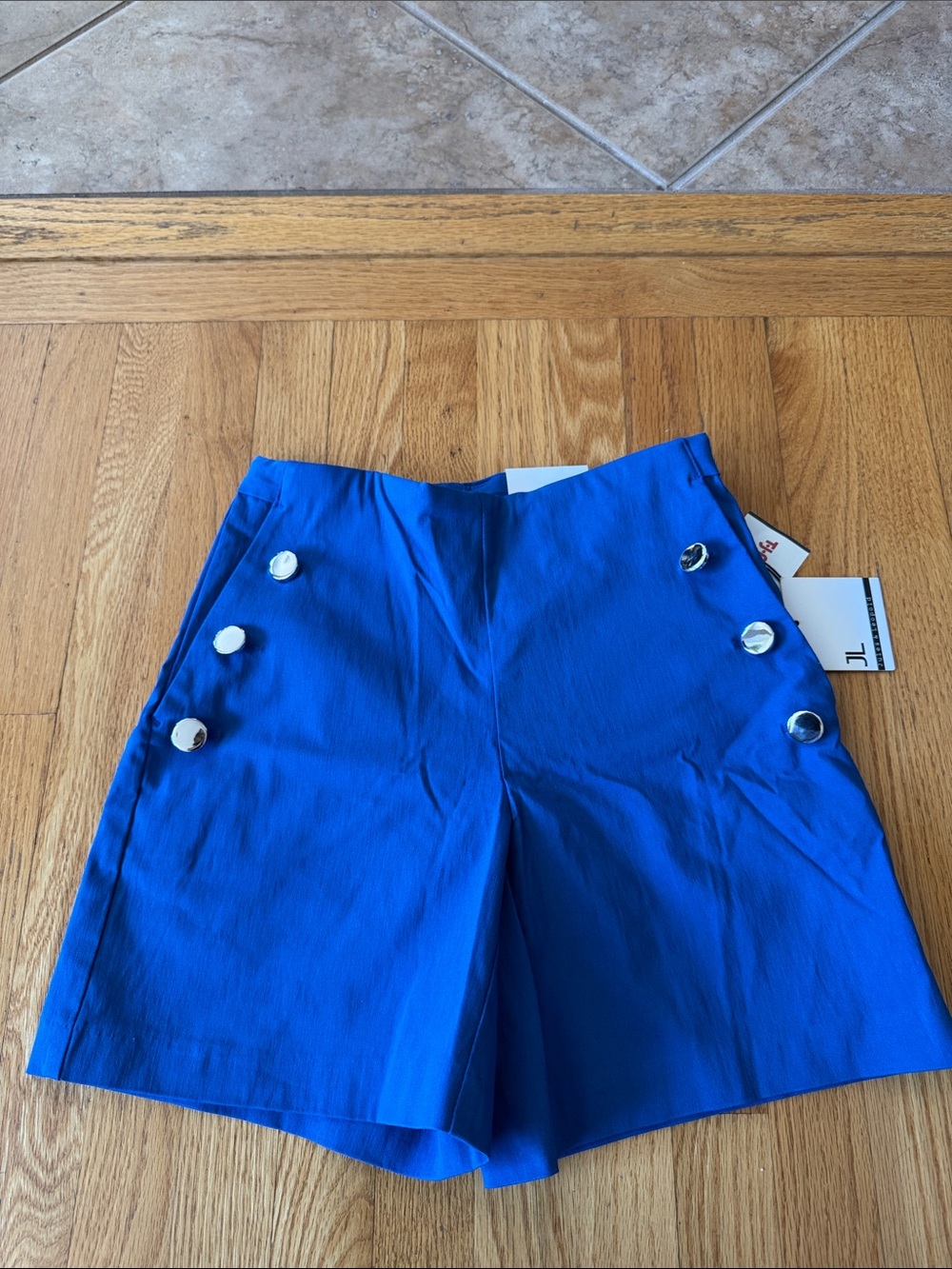 Jules & Leopold Cobalt Blue High-Waist Button Bermuda Shorts